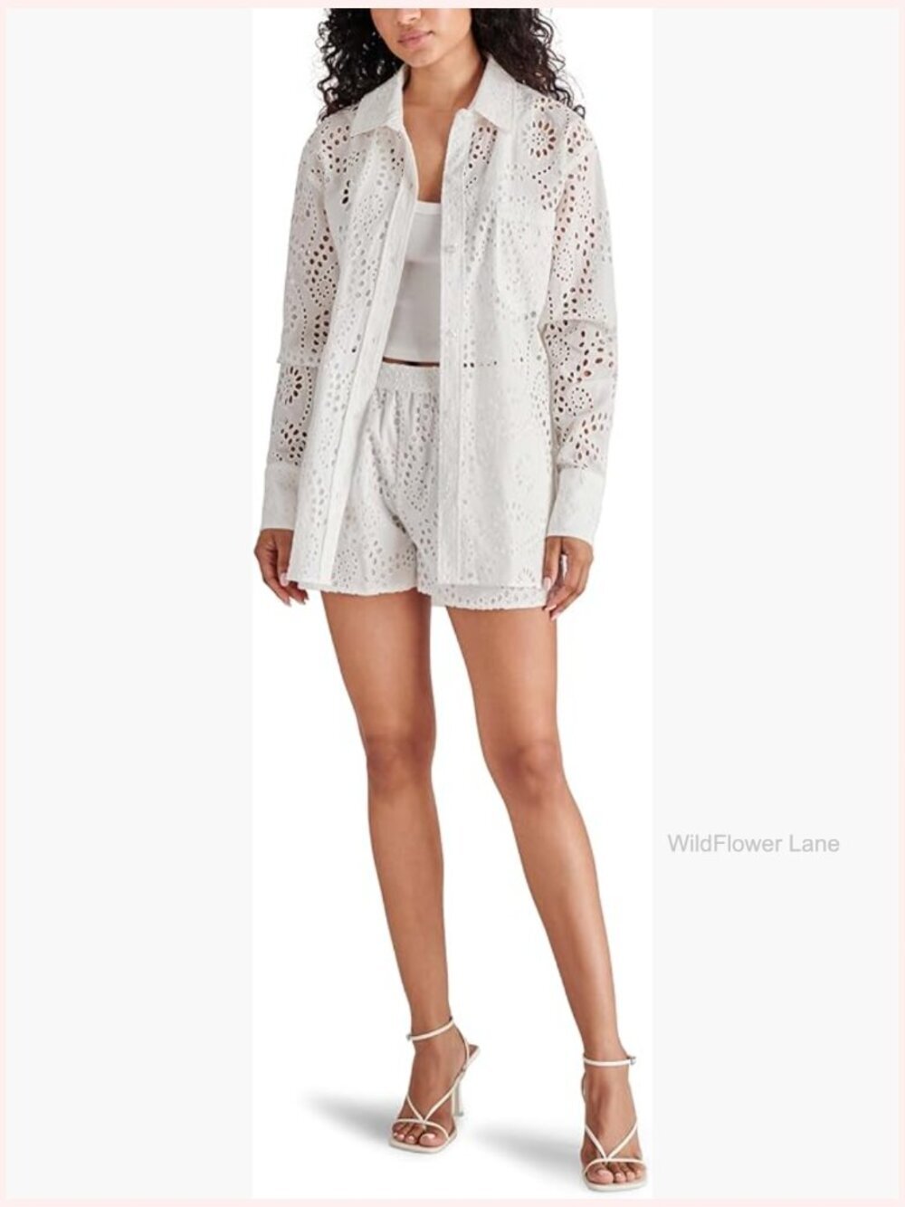 Button Front Long Sleeve Peasant Top with Collared Neck and Eyelet Detail